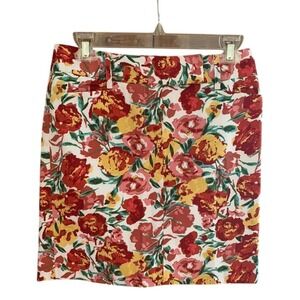 Ann Taylor Loft Women's Skirt Sz 0‎ Floral Red Pink Yellow